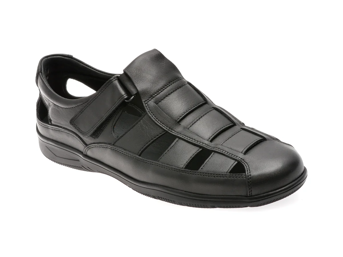 Sandale Otter Negre, A18, Din Piele Naturală