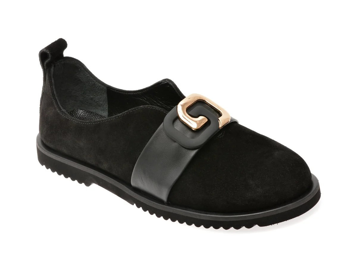 Pantofi Epica Negri, 106EVA7, Din Piele Intoarsa
