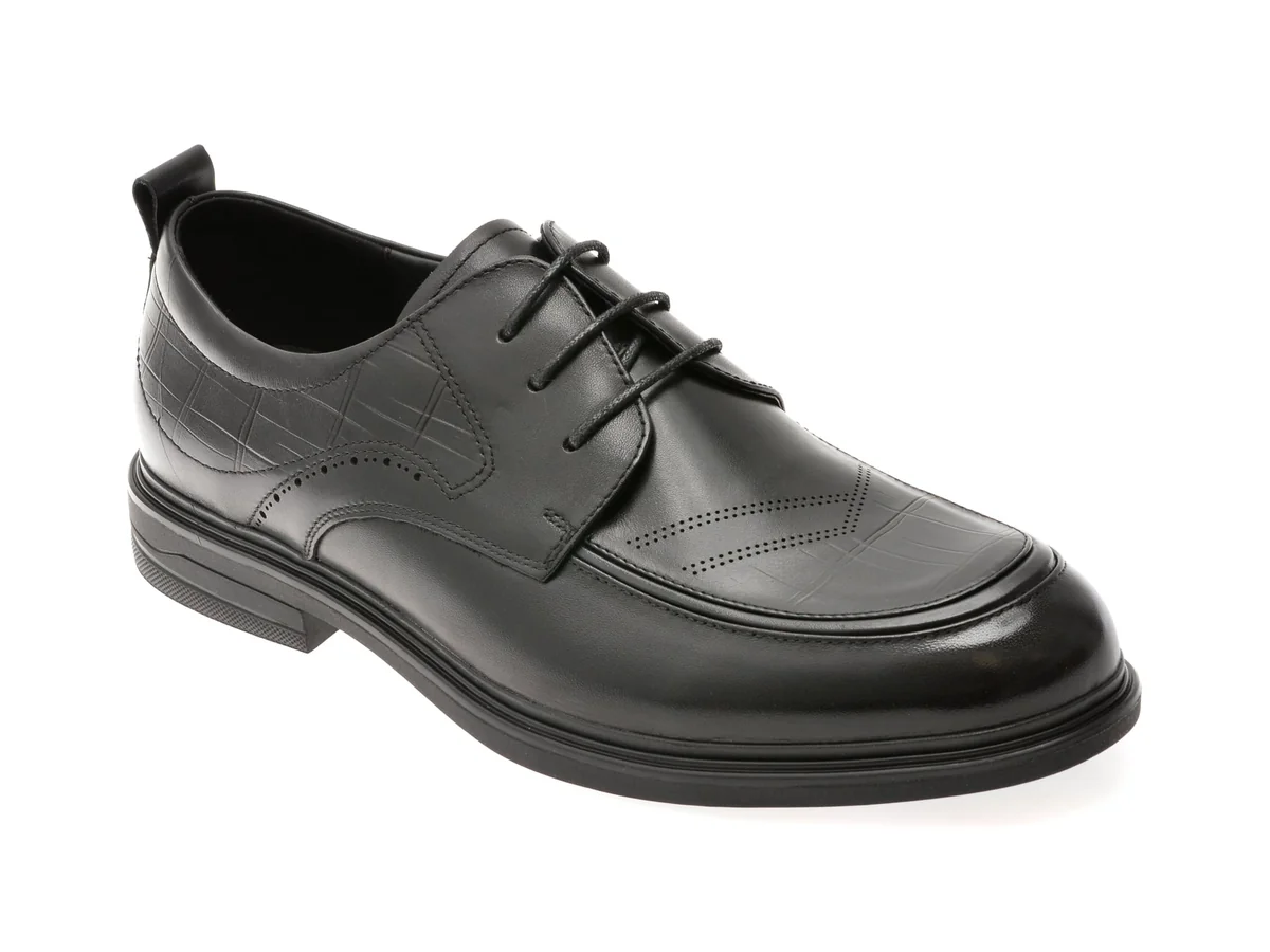 Pantofi Otter Negri, T8008, Din Piele Naturală