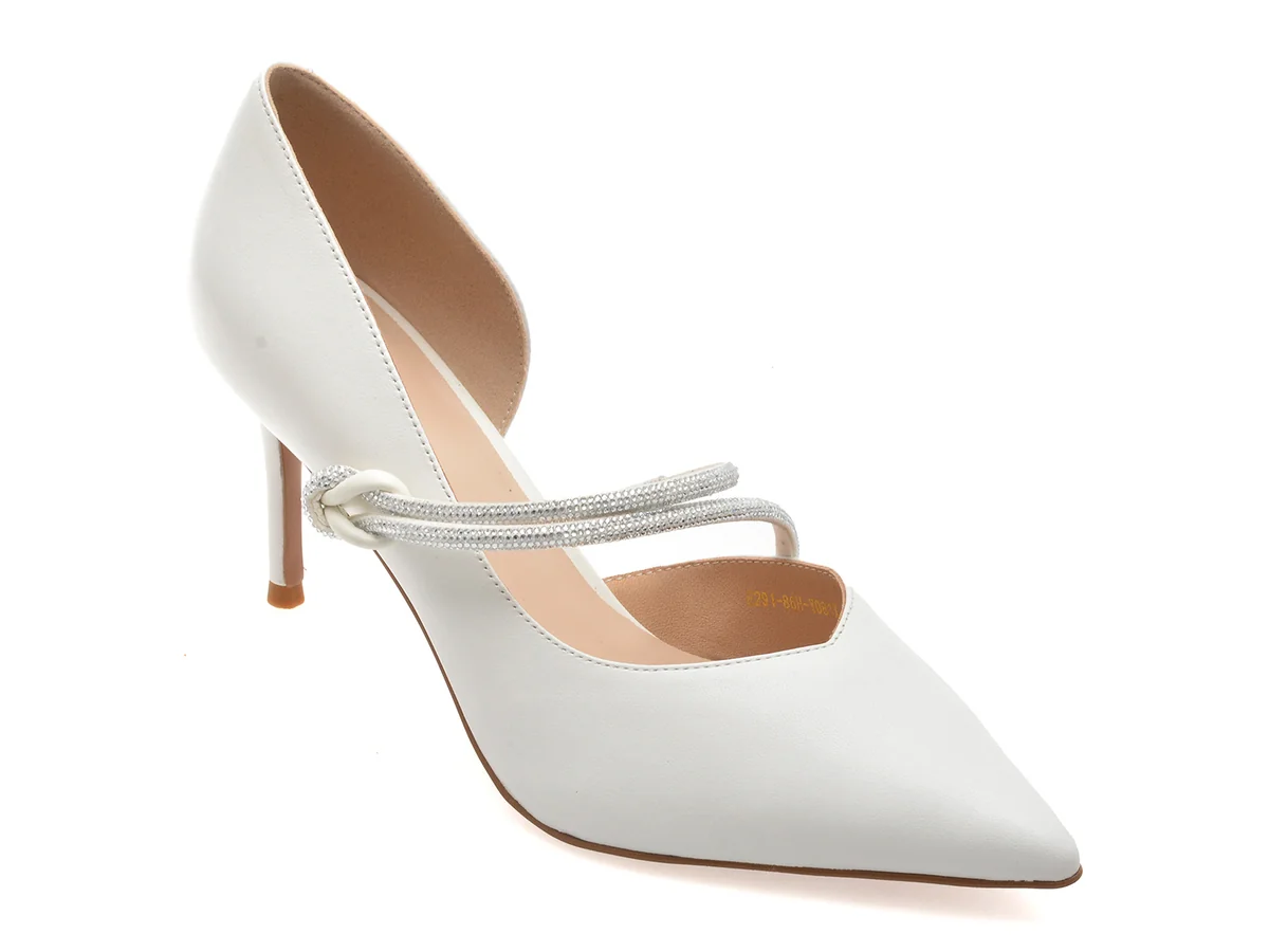 Pantofi Eleganti Epica Albi, E291, Din Piele Naturala