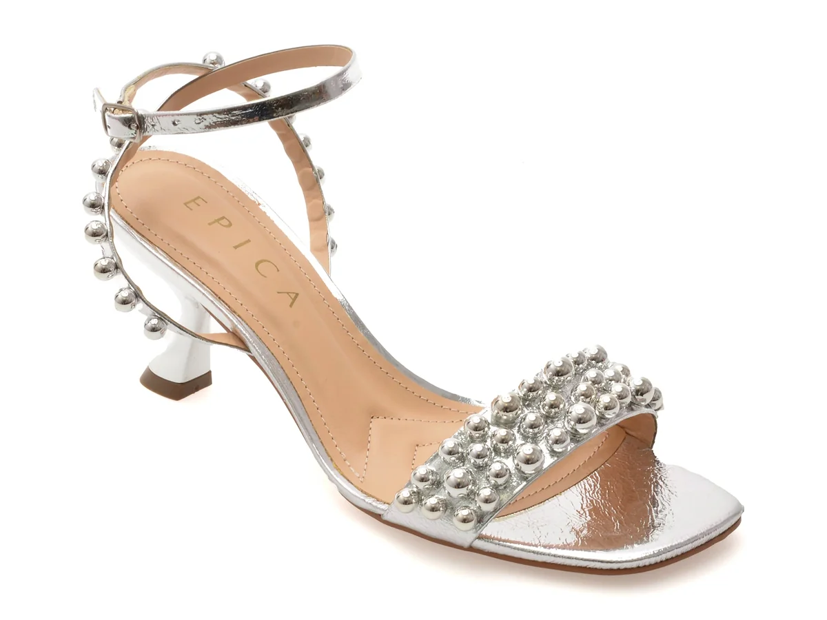 Sandale Elegante Epica Argintii 2541001 Din Piele Naturala