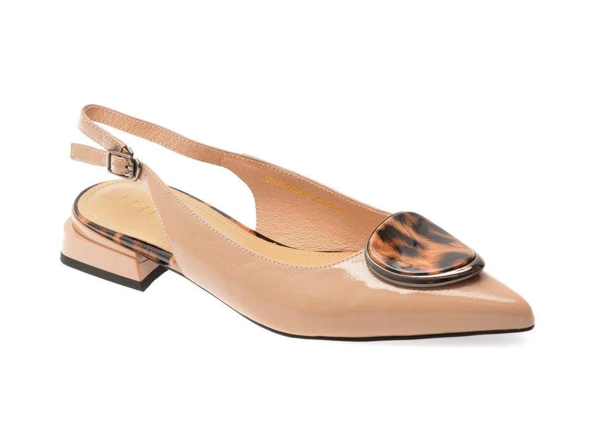 Pantofi Epica Nude, LD1006, Din Piele Naturală Lăcuită