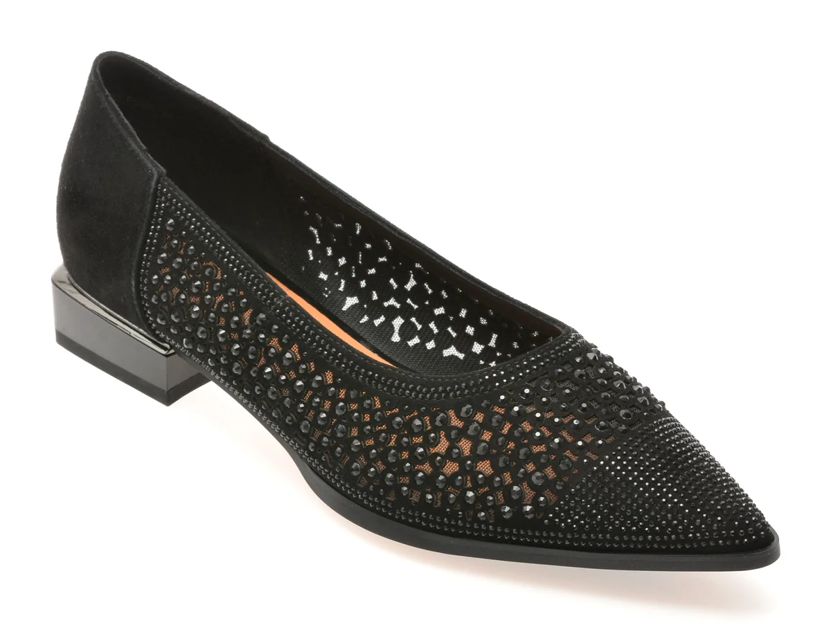 Pantofi Epica Negri, Eb698, Din Piele Intoarsa