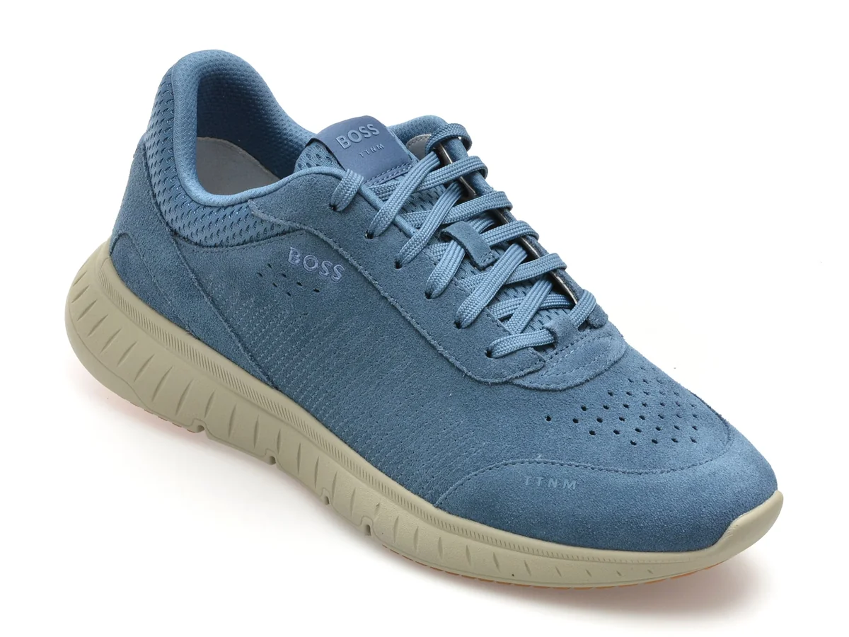 Pantofi Sport BOSS Albastri, 2109, Din Piele Întoarsă
