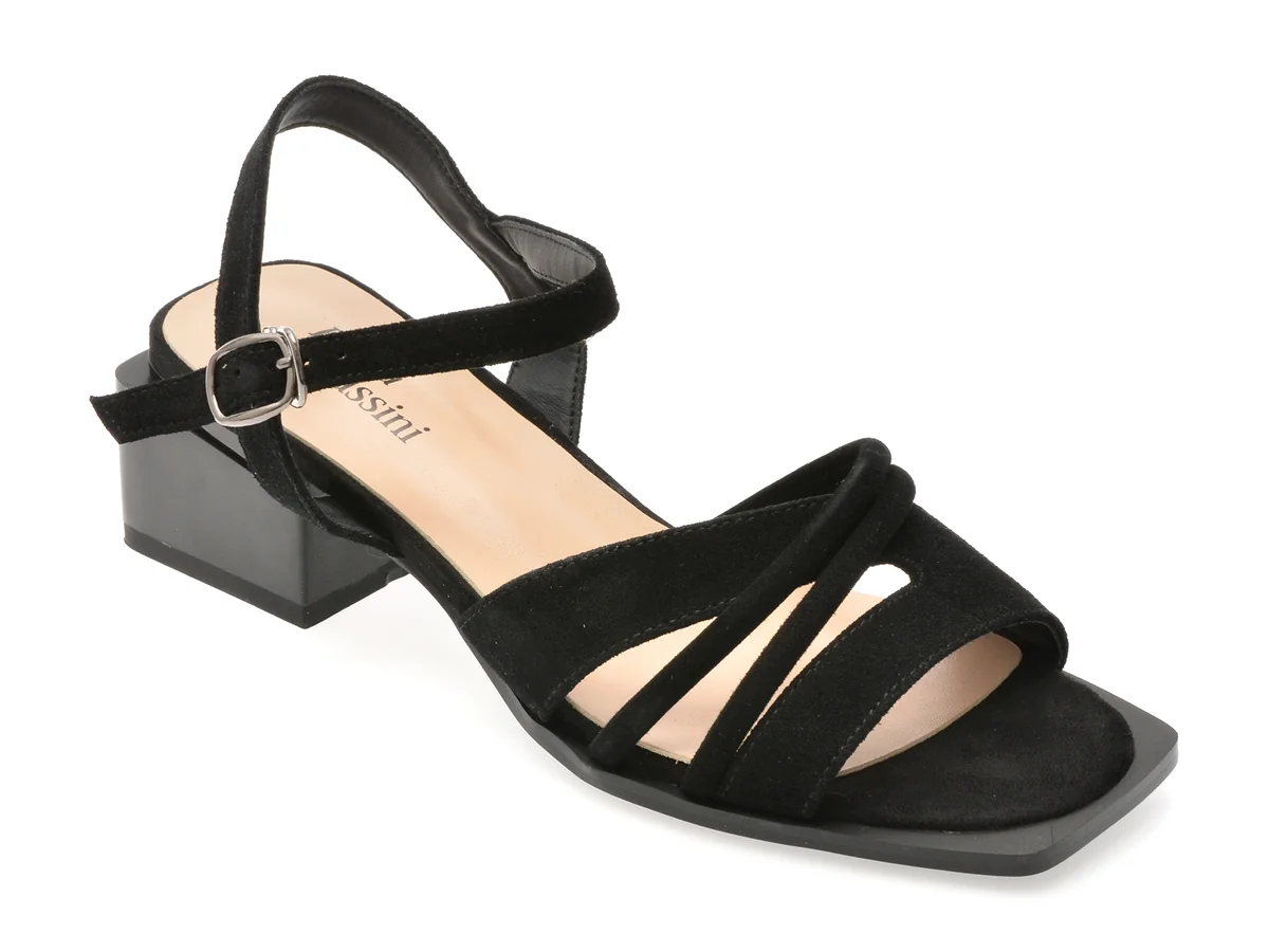 Sandale Flavia Passini Negre, V1578, Din Piele Intoarsa