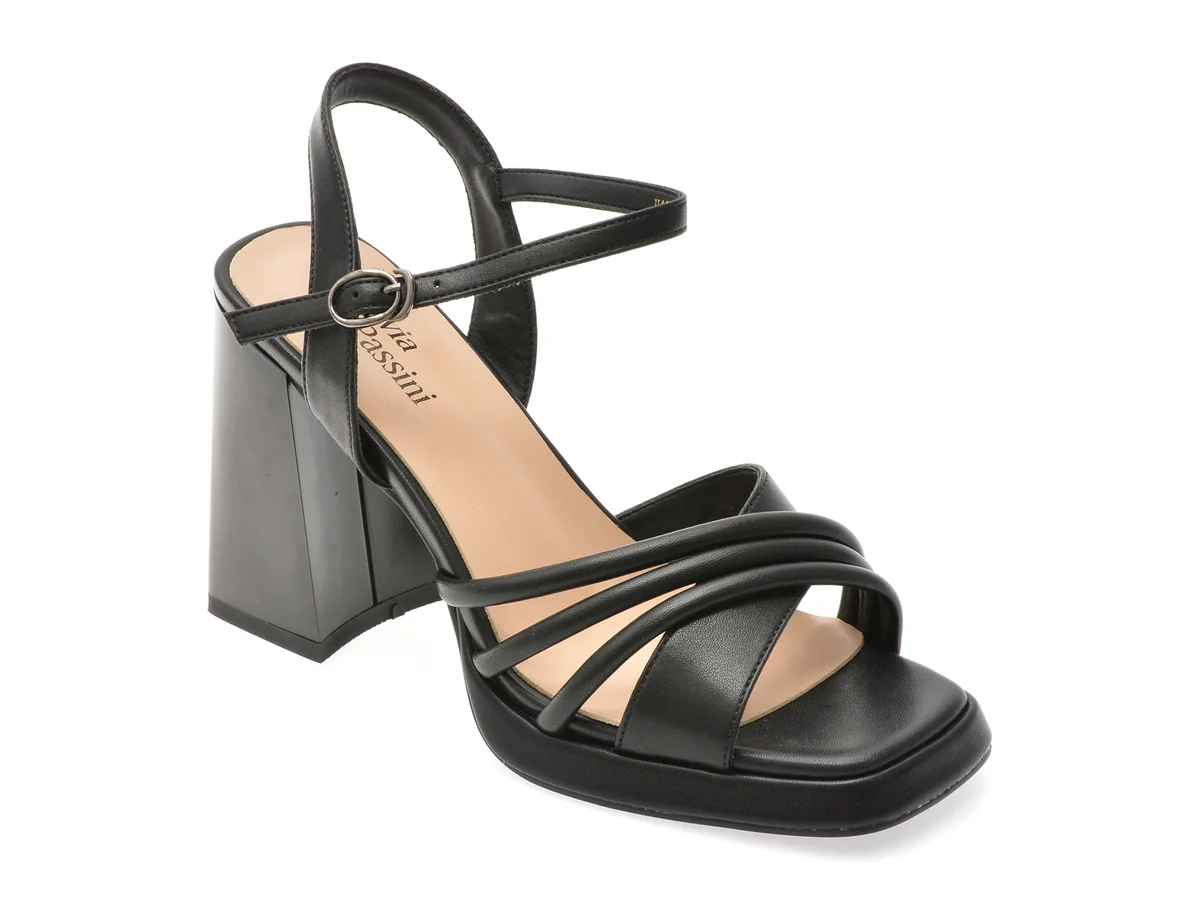 Sandale Flavia Passini Negre, V1083, Din Piele Întoarsă