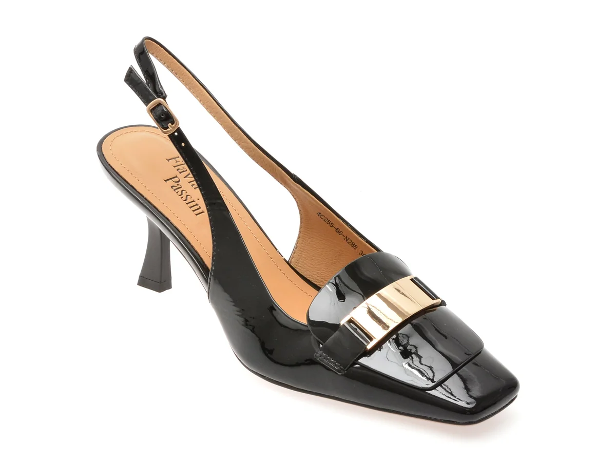 Pantofi Eleganți Flavia Passini Negri, 4C225, Din Piele Naturală Lăcuită