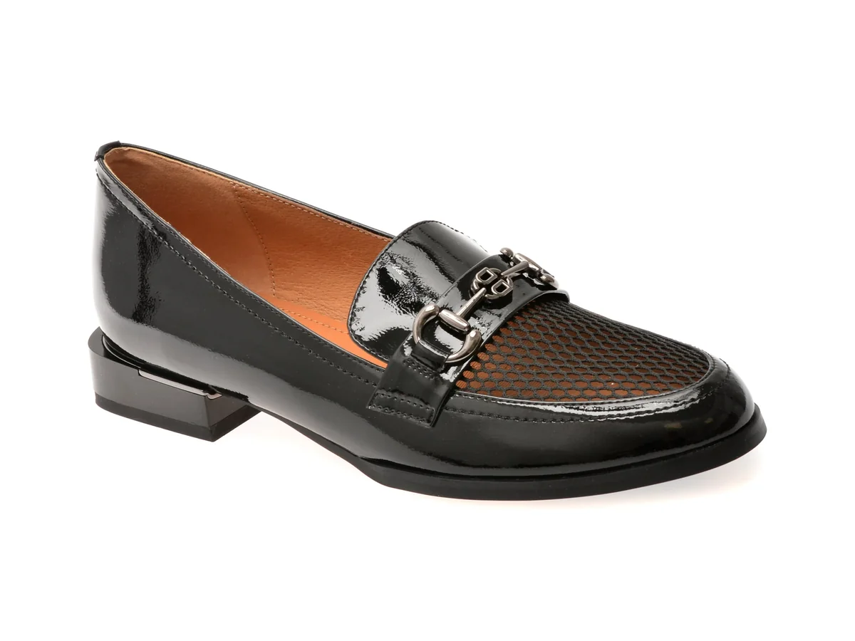 Mocasini Epica Negri, H138, Din Piele Naturală Lăcuită