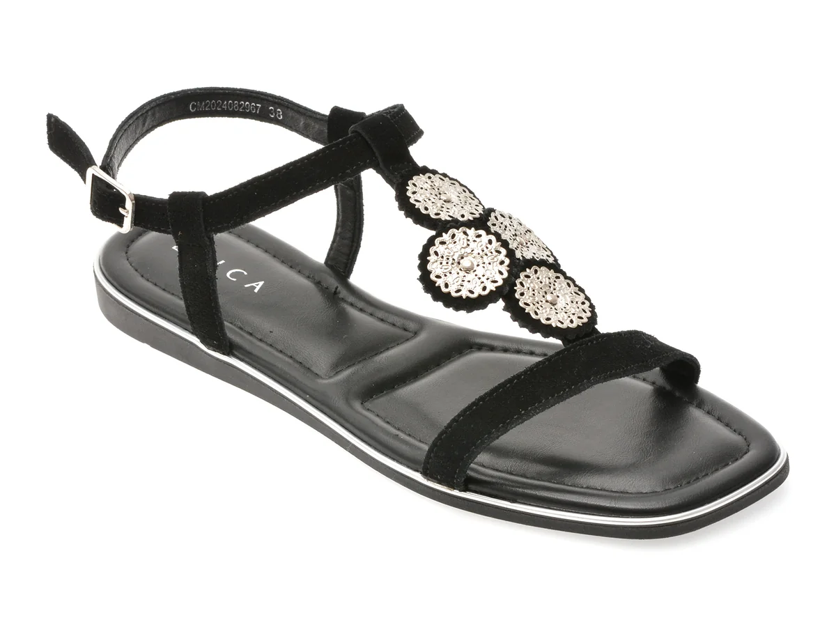 Sandale Epica Negre, 82967, Din Piele Întoarsă