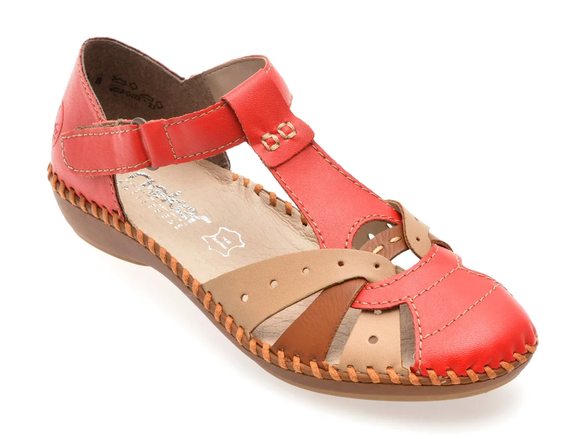 Pantofi Rieker Roșii, M1655, Din Piele Ecologică