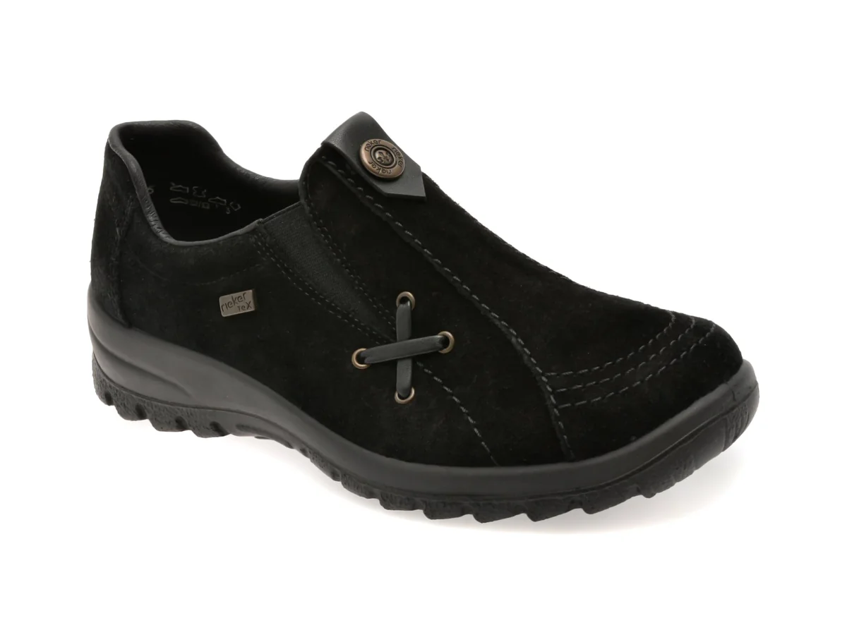 Pantofi RIEKER Negri, L7171, Din Piele Intoarsa