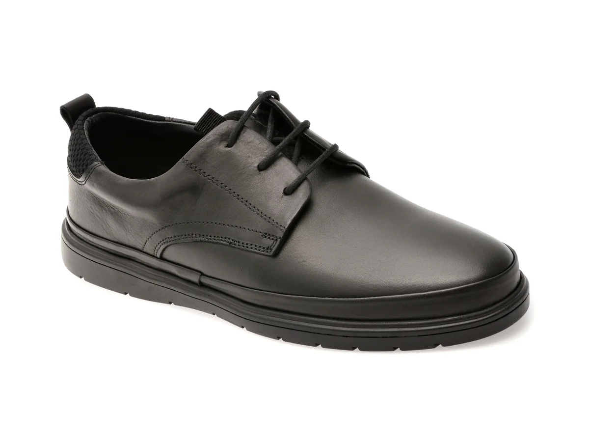 Pantofi Otter Negri, A20, Din Piele Naturala