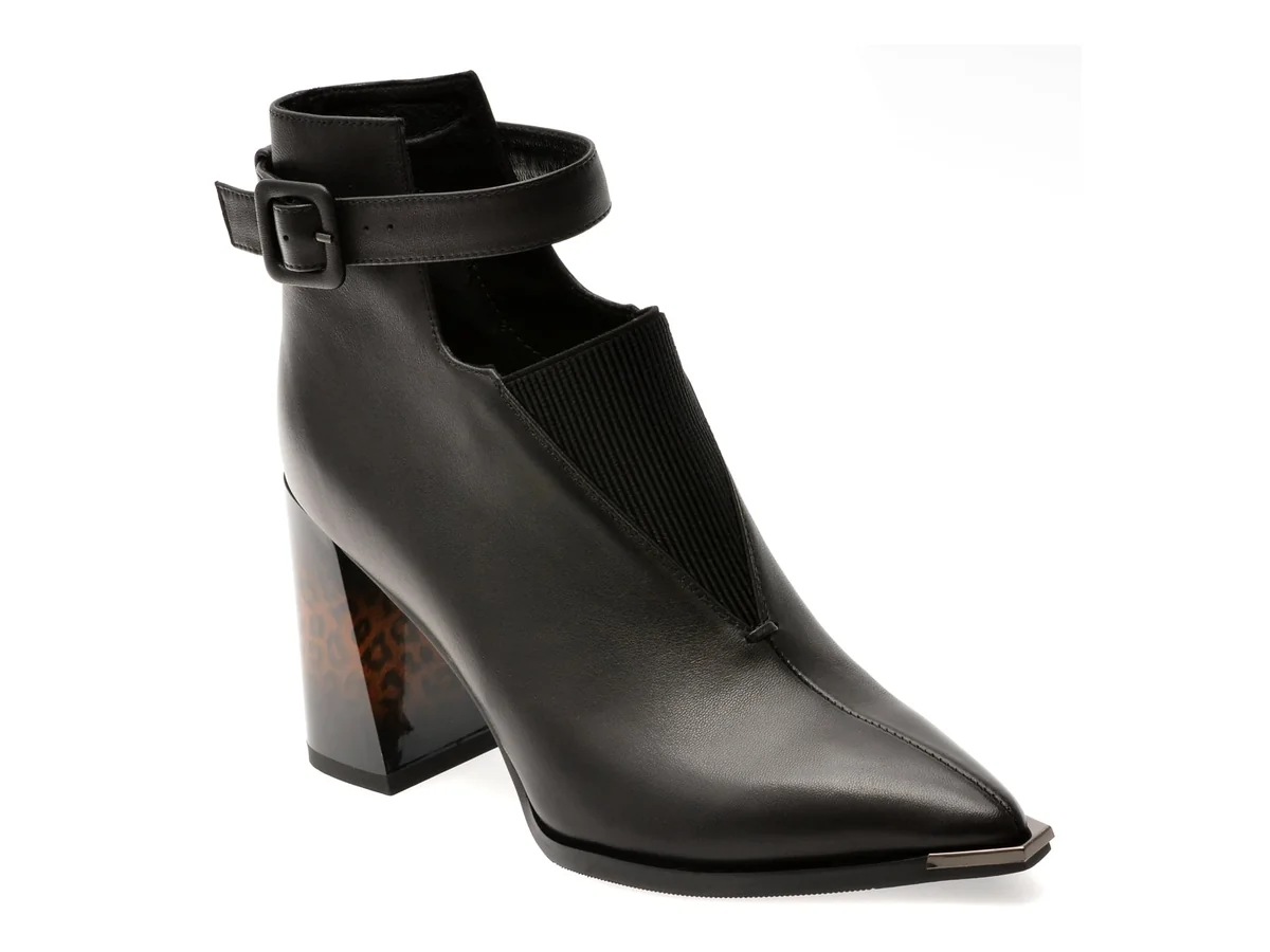 Botine Elegante Epica Negre, J3925, Din Piele Naturală