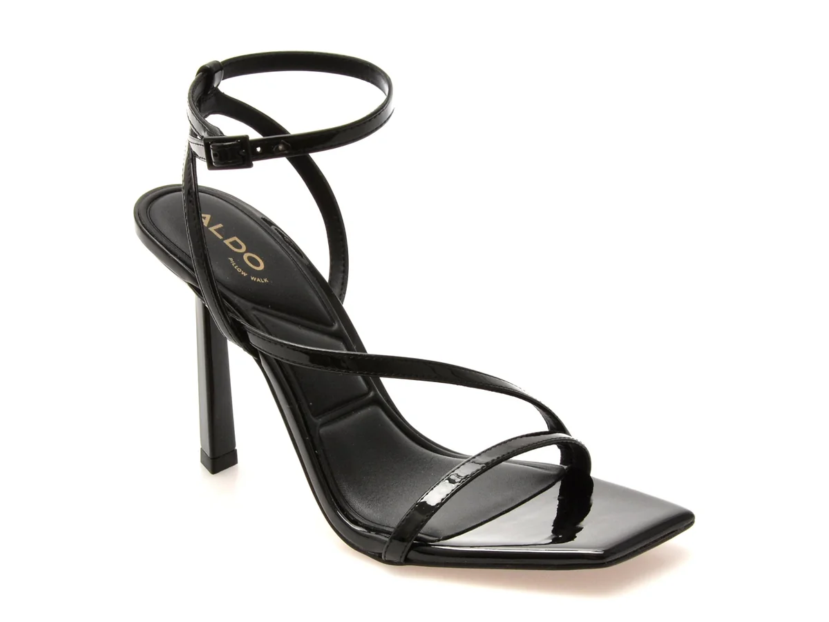 Sandale Elegante Aldo Negre, Scintilla 001, Din Piele Ecologica Lăcuită