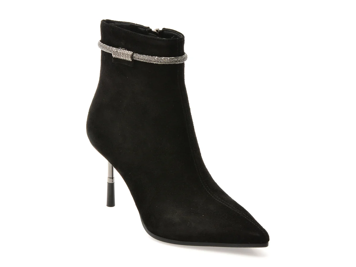 Botine Elegante Epica Negre, 202726, Din Piele Intoarsa