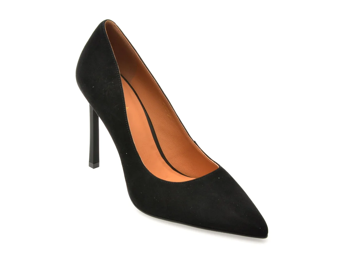 Pantofi Eleganti Epica Negri, E19070, Din Piele Întoarsă