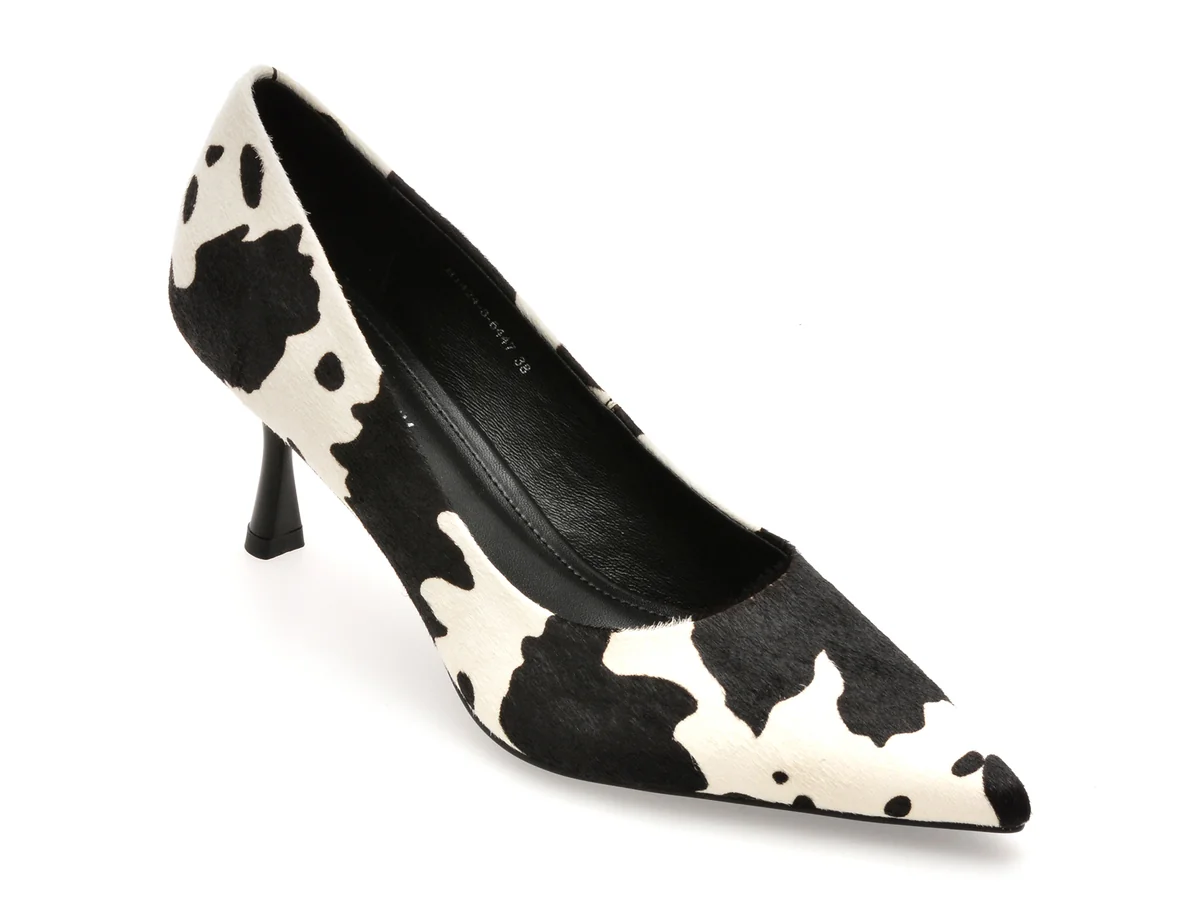 Pantofi Eleganti Epica Premium Alb-Negru, H1424, Din Piele Naturală