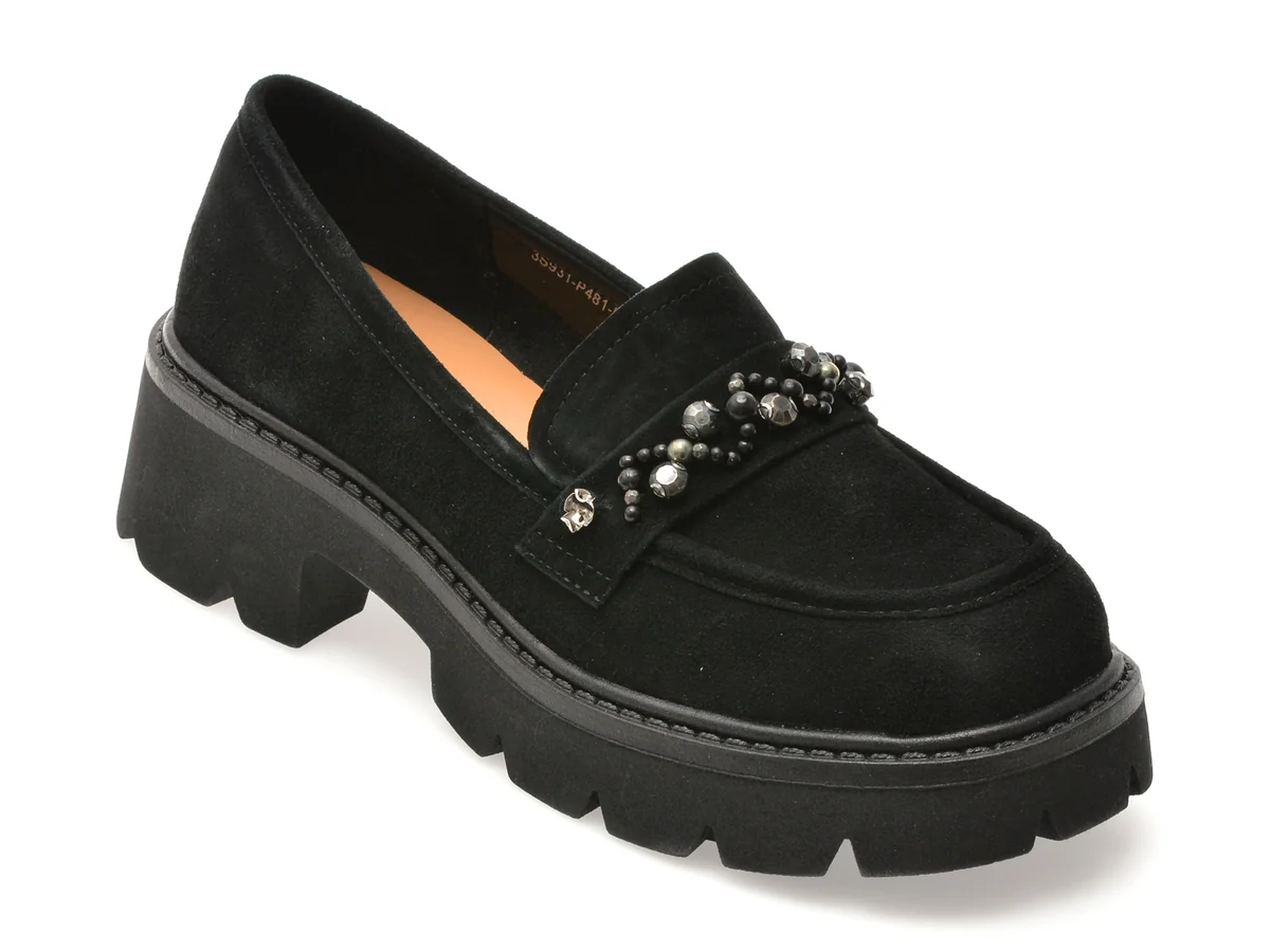Mocasini Epica Negri, P481, Din Piele Intoarsa