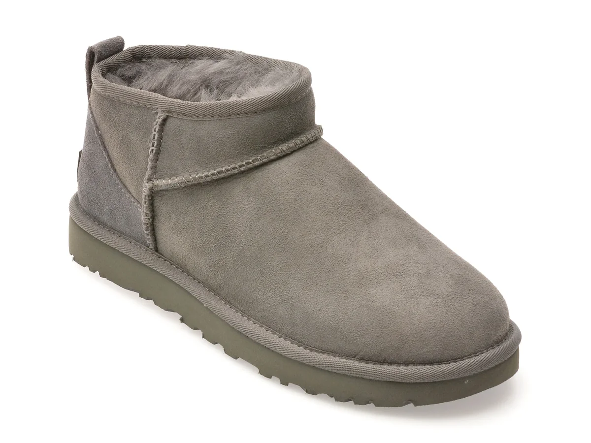Ghete Ugg Gri, Classic Ultra Mini, Din Piele Întoarsă
