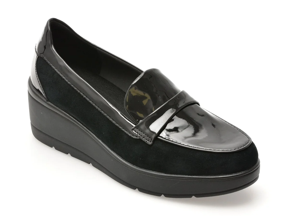 Mocasini Geox Negri, D46RAB, Din Piele Întoarsă