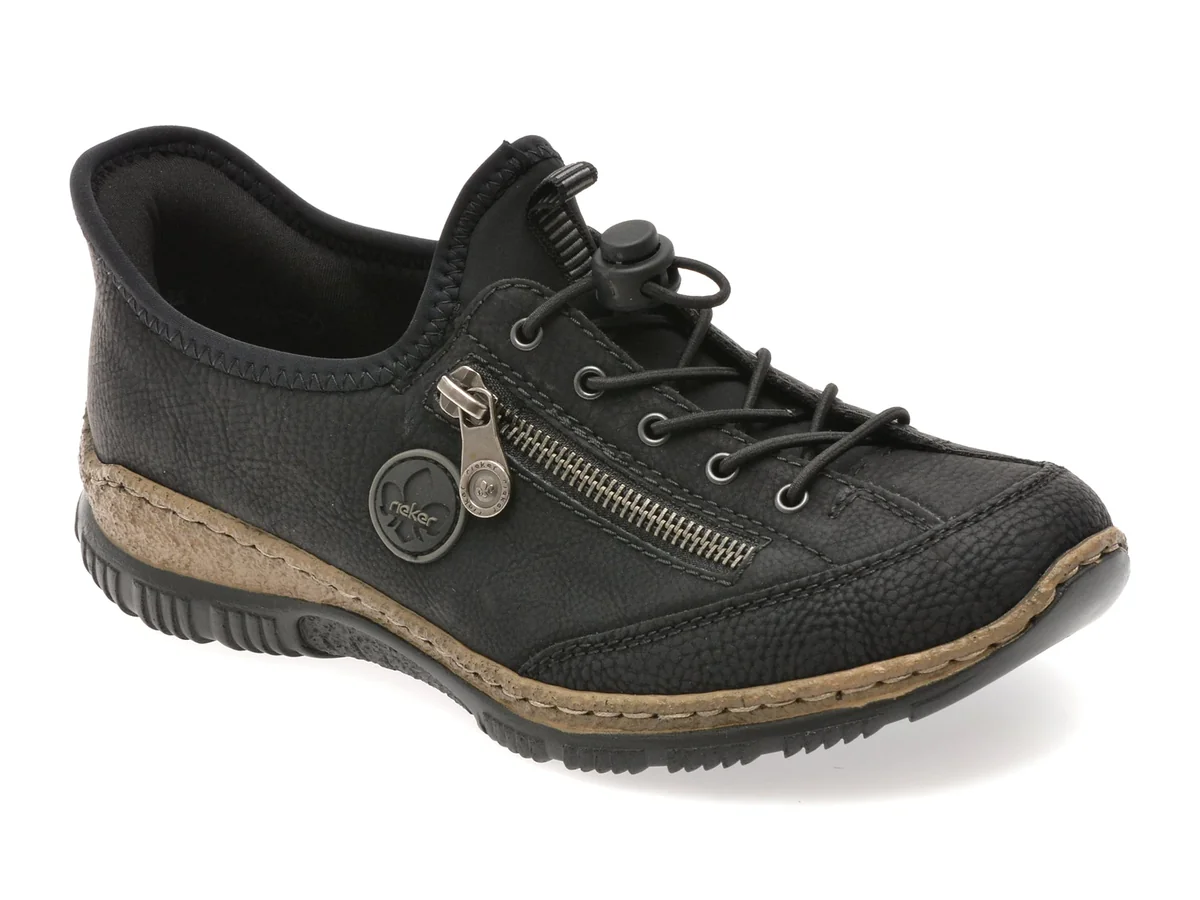Pantofi Rieker Negri, N3267, Din Piele Ecologica