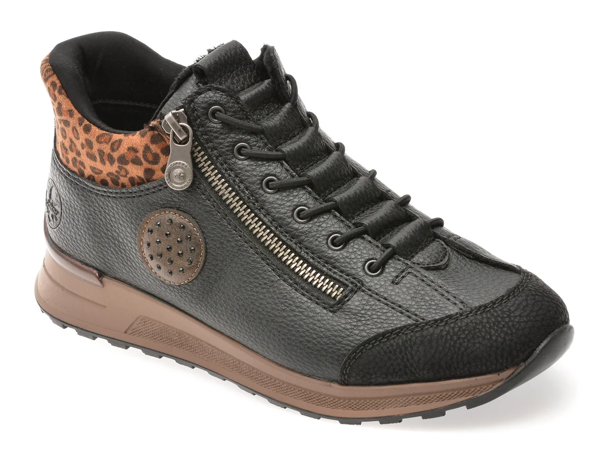 Ghete Rieker Negre, N1457, Din Piele Ecologică