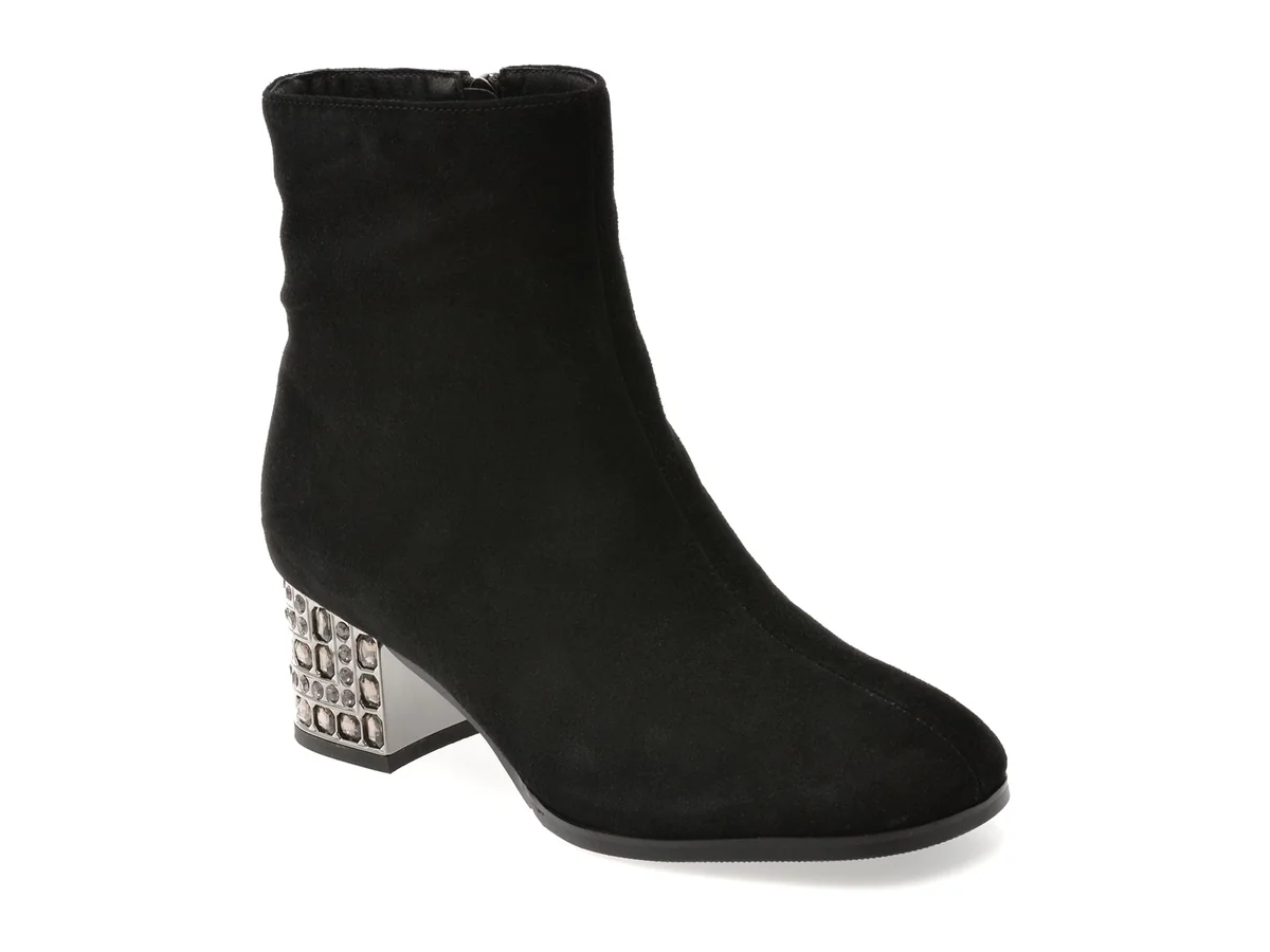 Botine Flavia Passini Negre, 83331, Din Piele Întoarsă