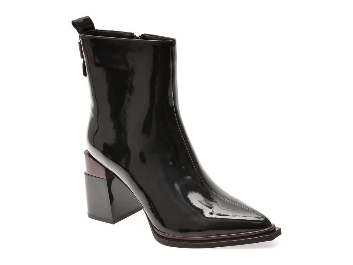 Botine Elegante Flavia Passini Negre, 83111, Din Piele Naturala Lacuita