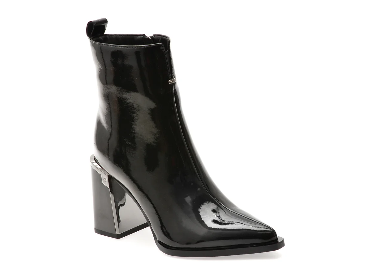 Botine Elegante Flavia Passini Negre, 82672, Din Piele Naturala Lacuita