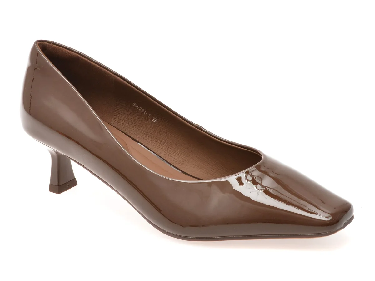 Pantofi Eleganți Epica Maro, 923, Din Piele Naturală Lăcuită
