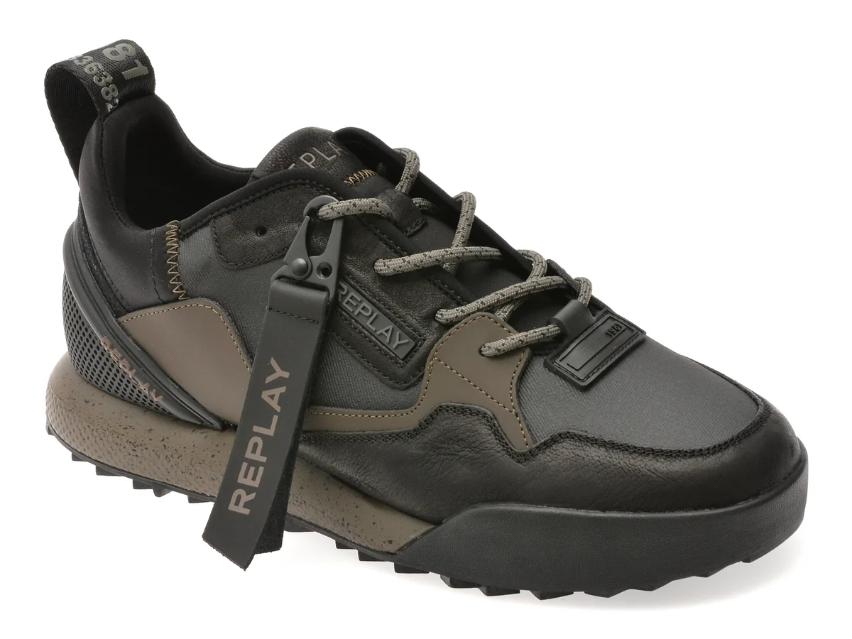 Pantofi Sport Replay Negri, MS8L20L, Din Piele Naturala