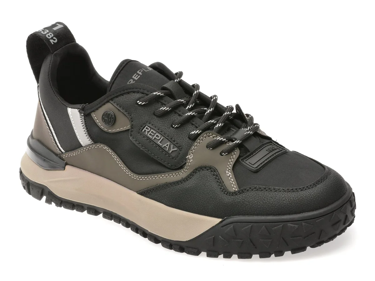 Pantofi Sport Replay Negri, MSF701T, Din Material Textil Și Piele Naturală