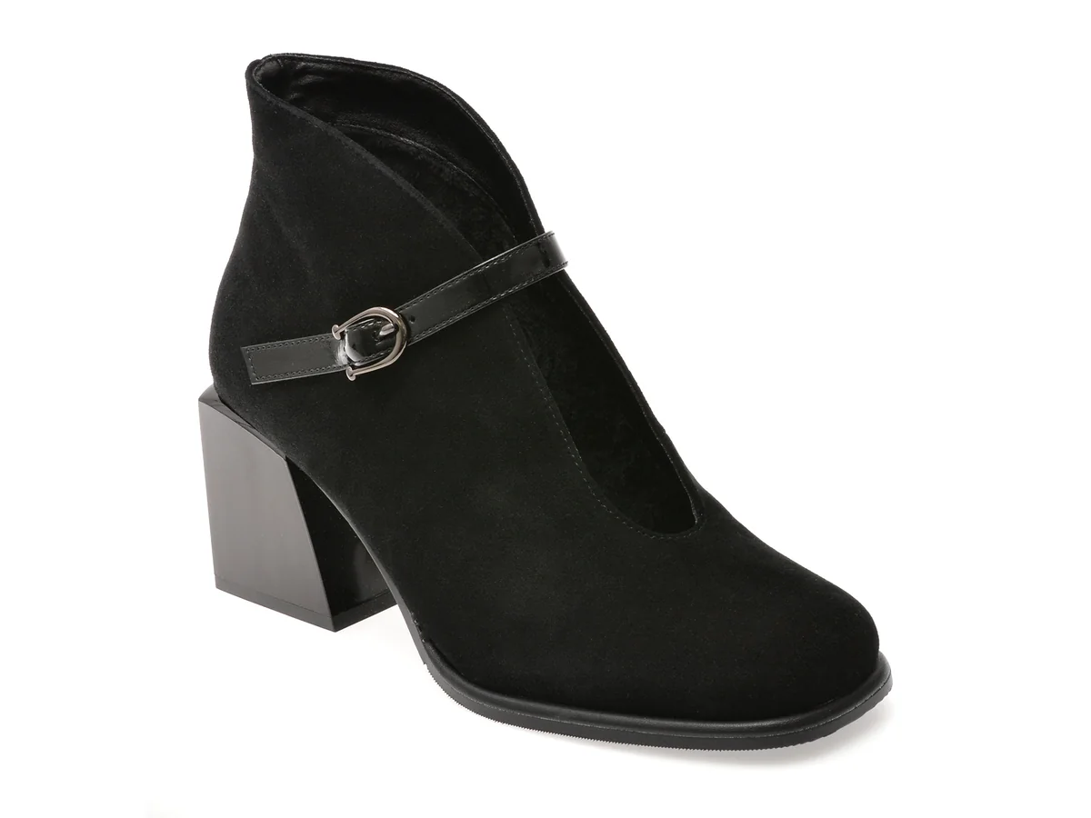Botine Flavia Passini Negre, C41, Din Piele Întoarsă