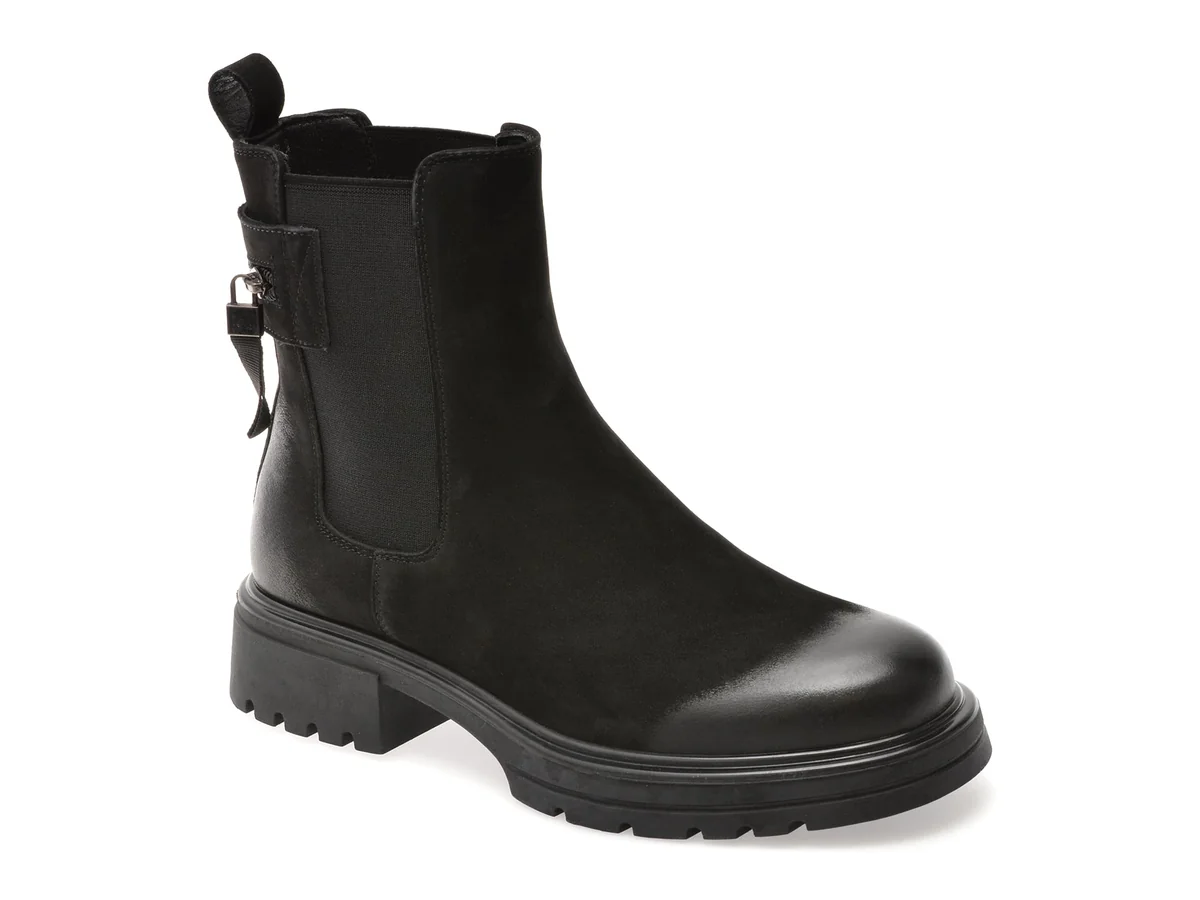 Ghete Flavia Passini Negre, DX827, Din Piele Naturala