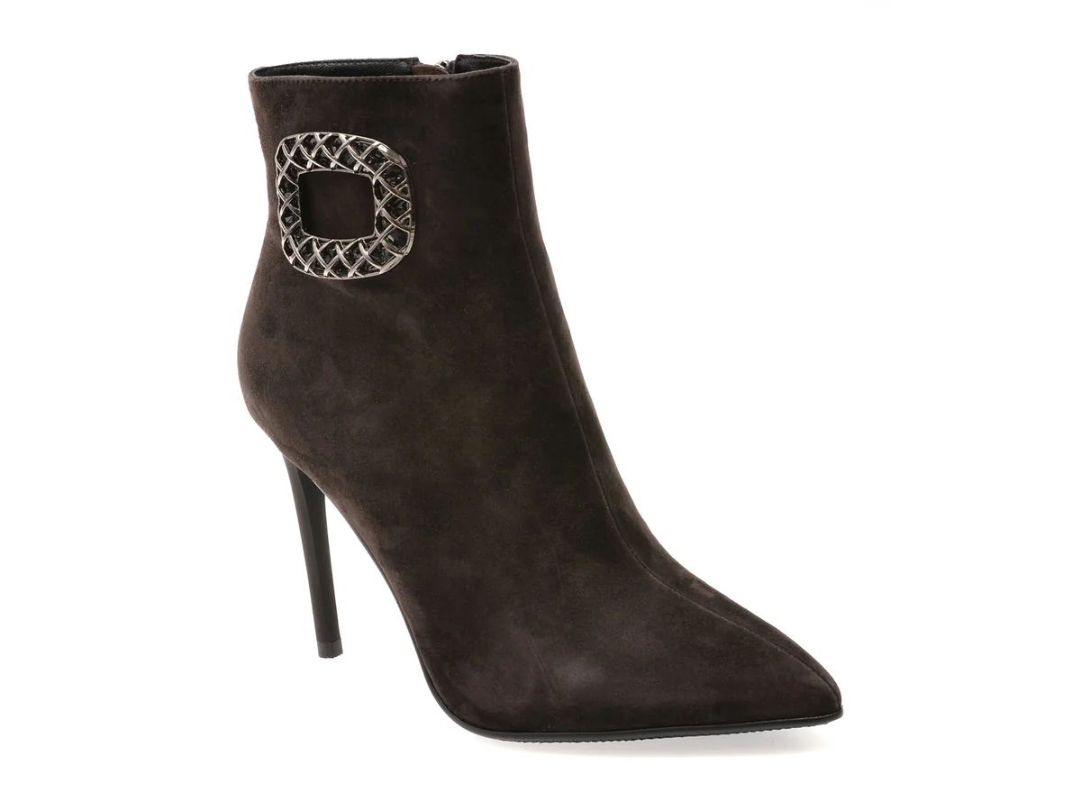 Botine Elegante Epica Maro, E32778B, Din Piele Întoarsă