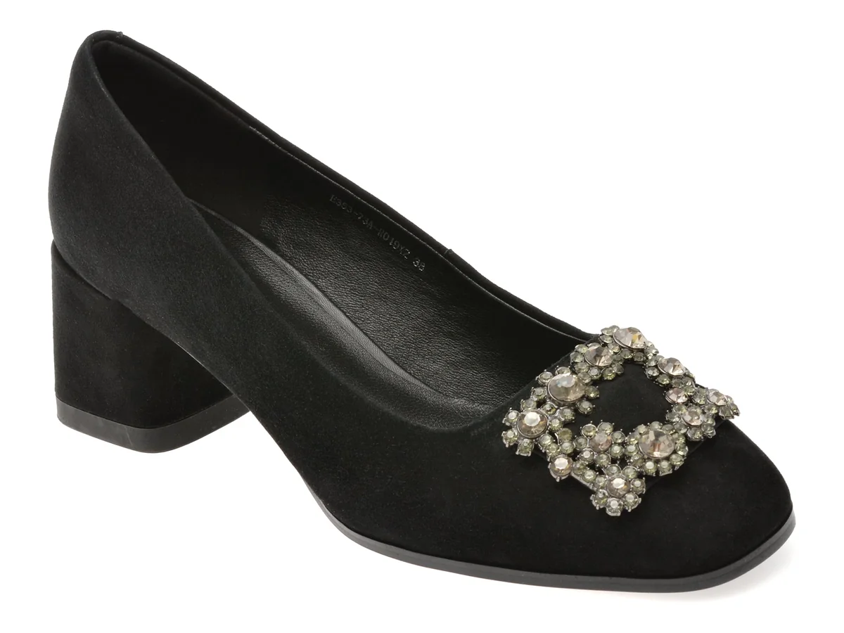 Pantofi Eleganți Epica Negri, E35373A, Din Piele Întoarsă