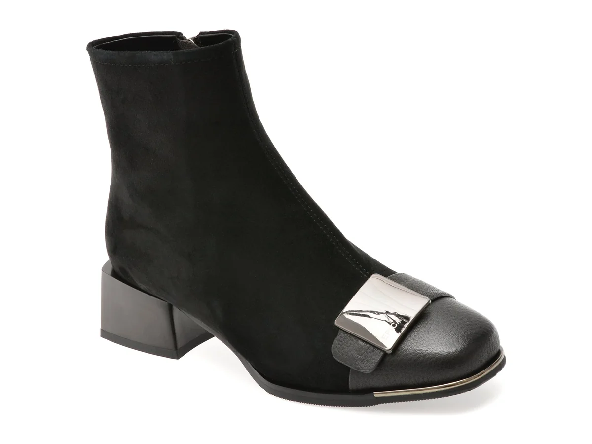 Botine Epica Negre, Eb884, Din Piele Întoarsă