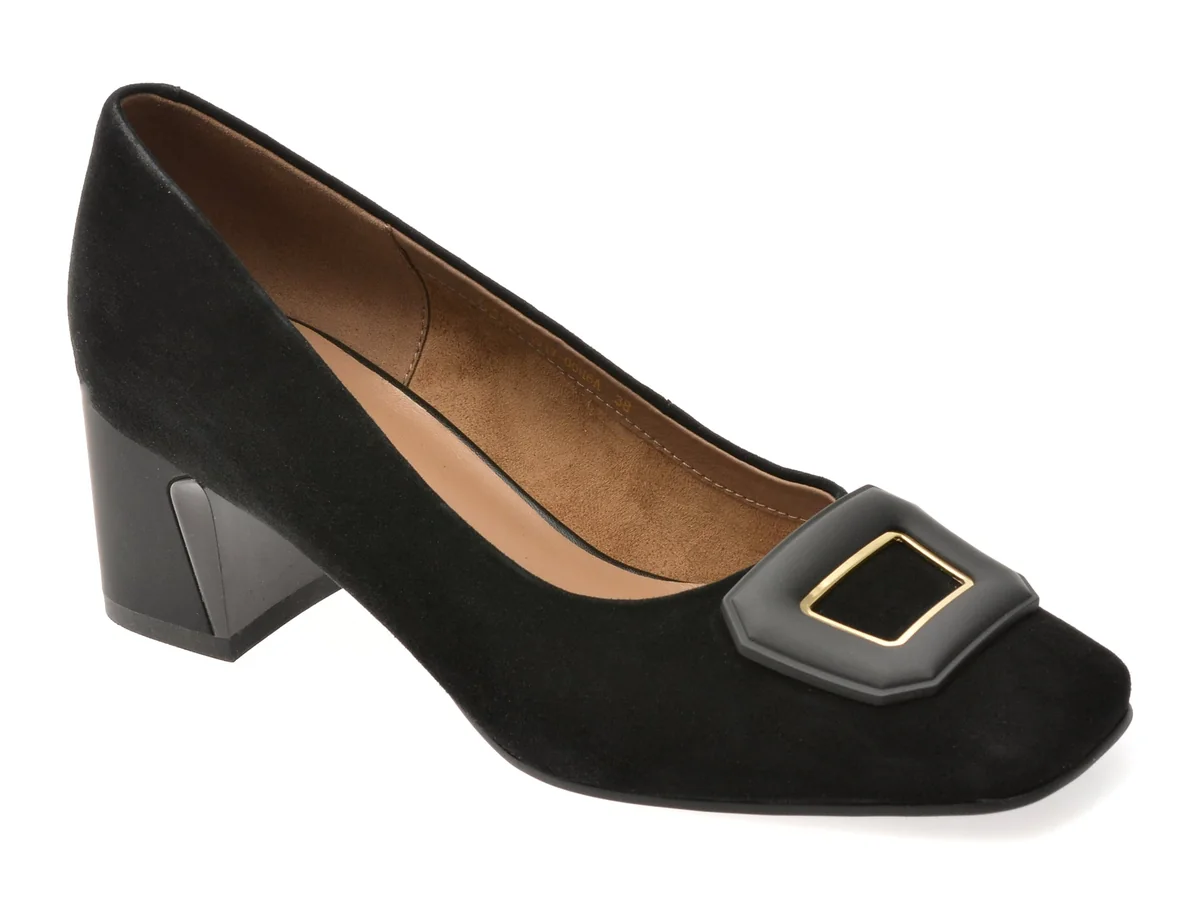 Pantofi Eleganți Epica Negri, 4F5156, Din Piele Întoarsă