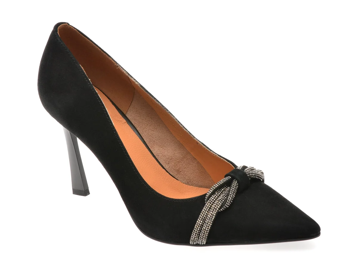 Pantofi Eleganti Epica Negri, 4F3373, Din Piele Intoarsa