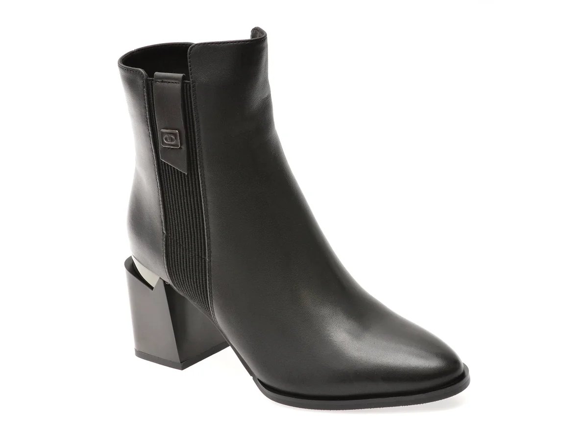 Botine Elegante Epica Negre, A496, Din Piele Naturală