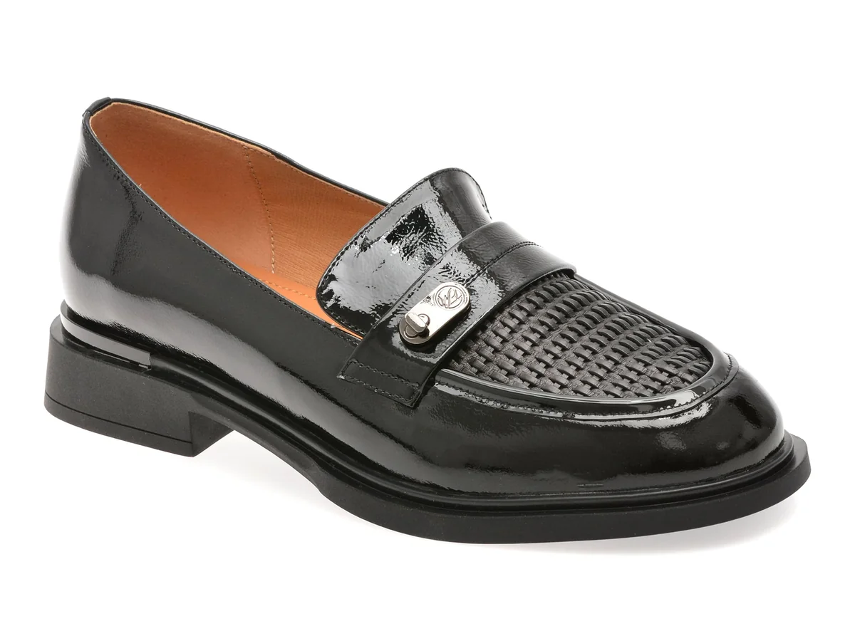 Mocasini Flavia Passini Negri, M494, Din Piele Naturala Lăcuită