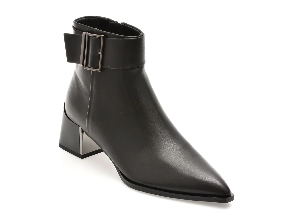 Botine Elegante Epica Negre, 5C410, Din Piele Naturală