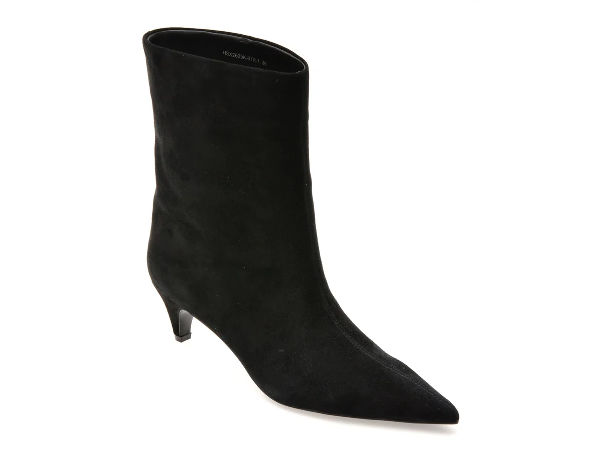 Botine Elegante Epica Premium Negre 81R Din Piele Intoarsa