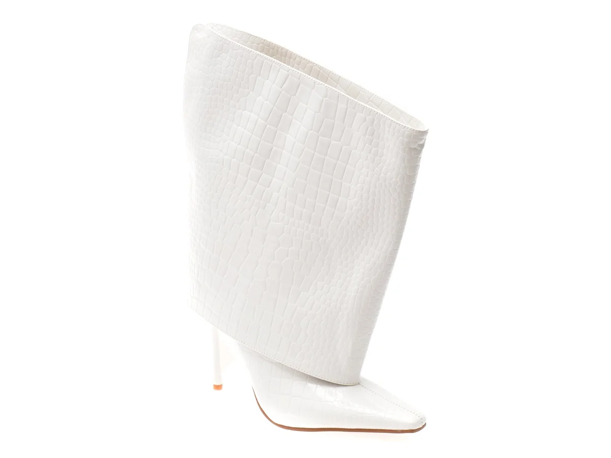 Cizme Elegante Epica Albe, A0910, Din Piele Ecologica