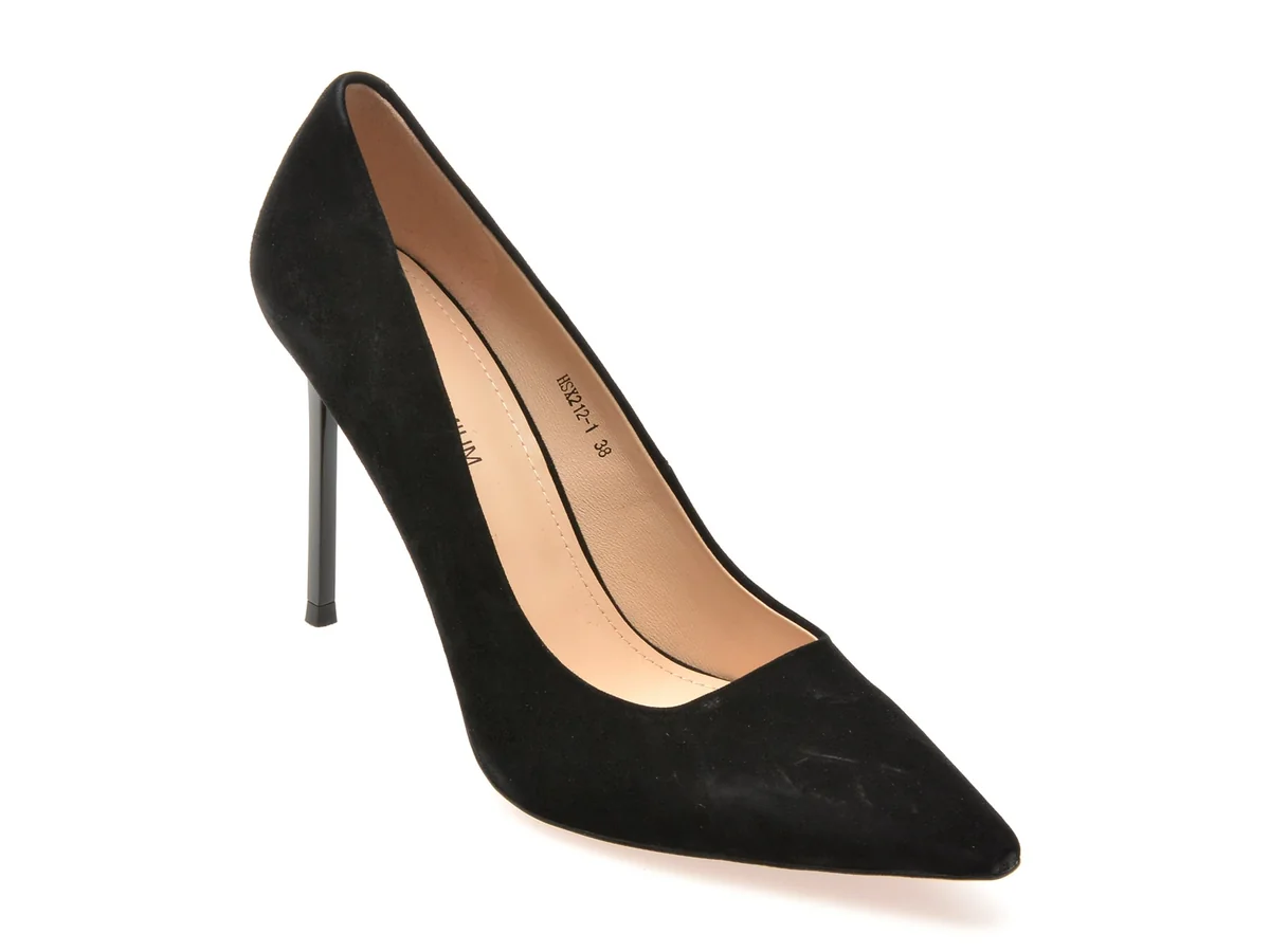 Pantofi Eleganti Epica Premium Negri, X212, Din Piele Întoarsă