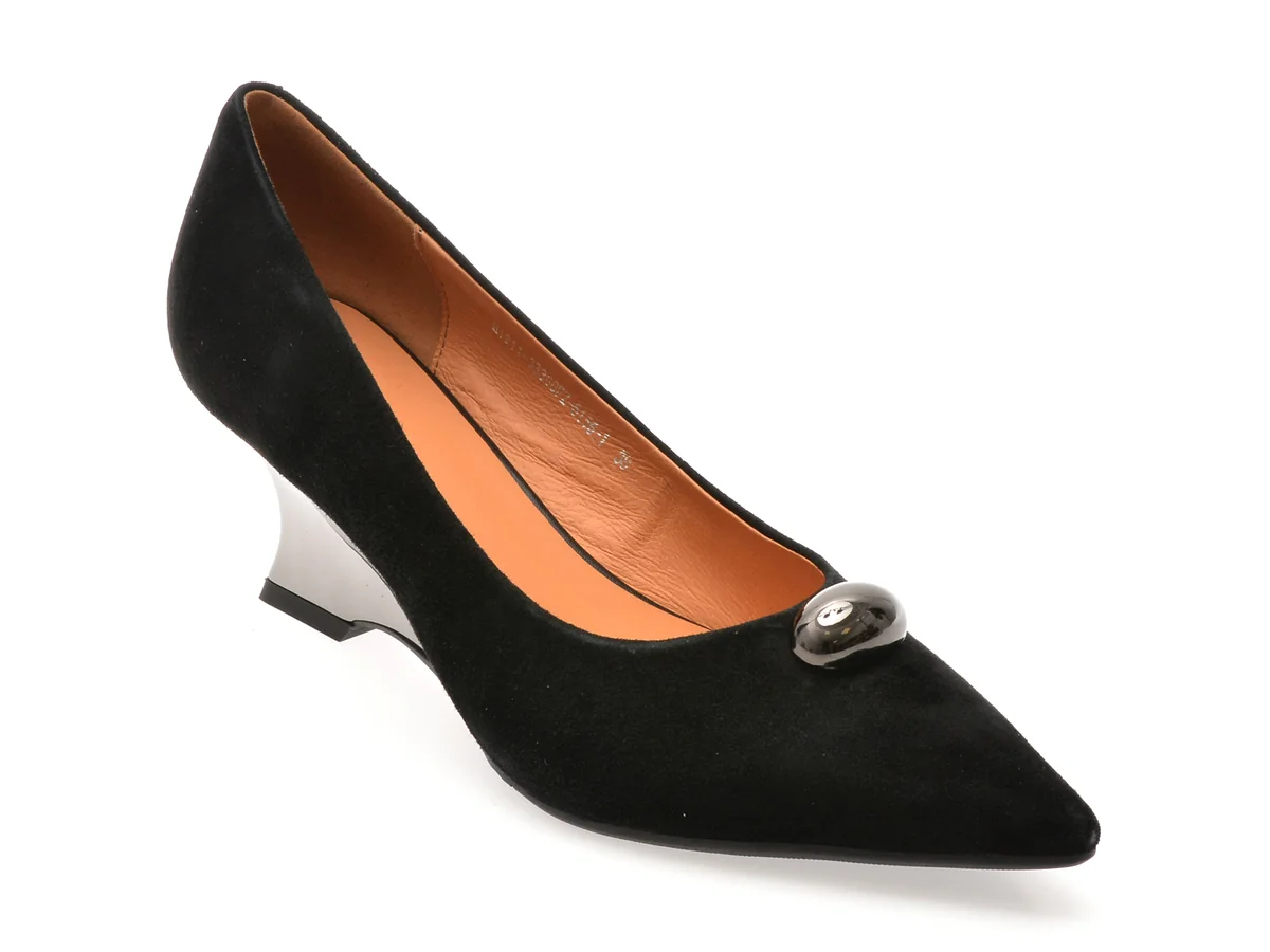 Pantofi Eleganti Epica Negri, H1911, Din Piele Intoarsa