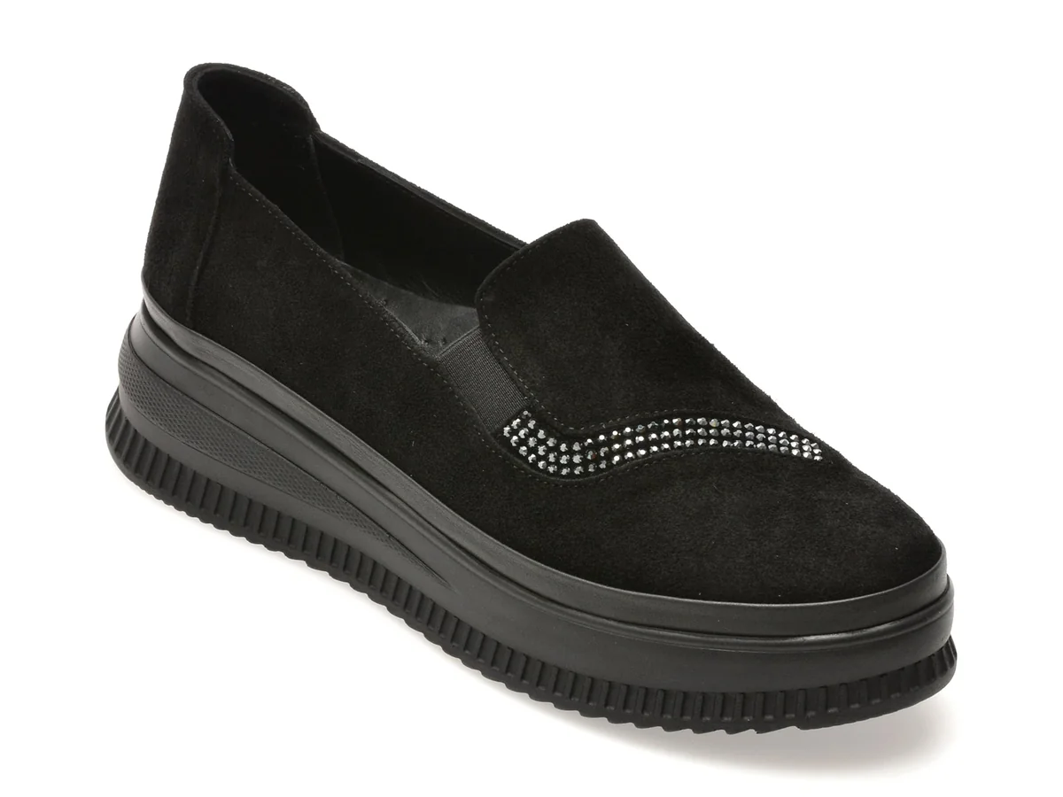 Pantofi Image Negri, 381126, Din Piele Intoarsă