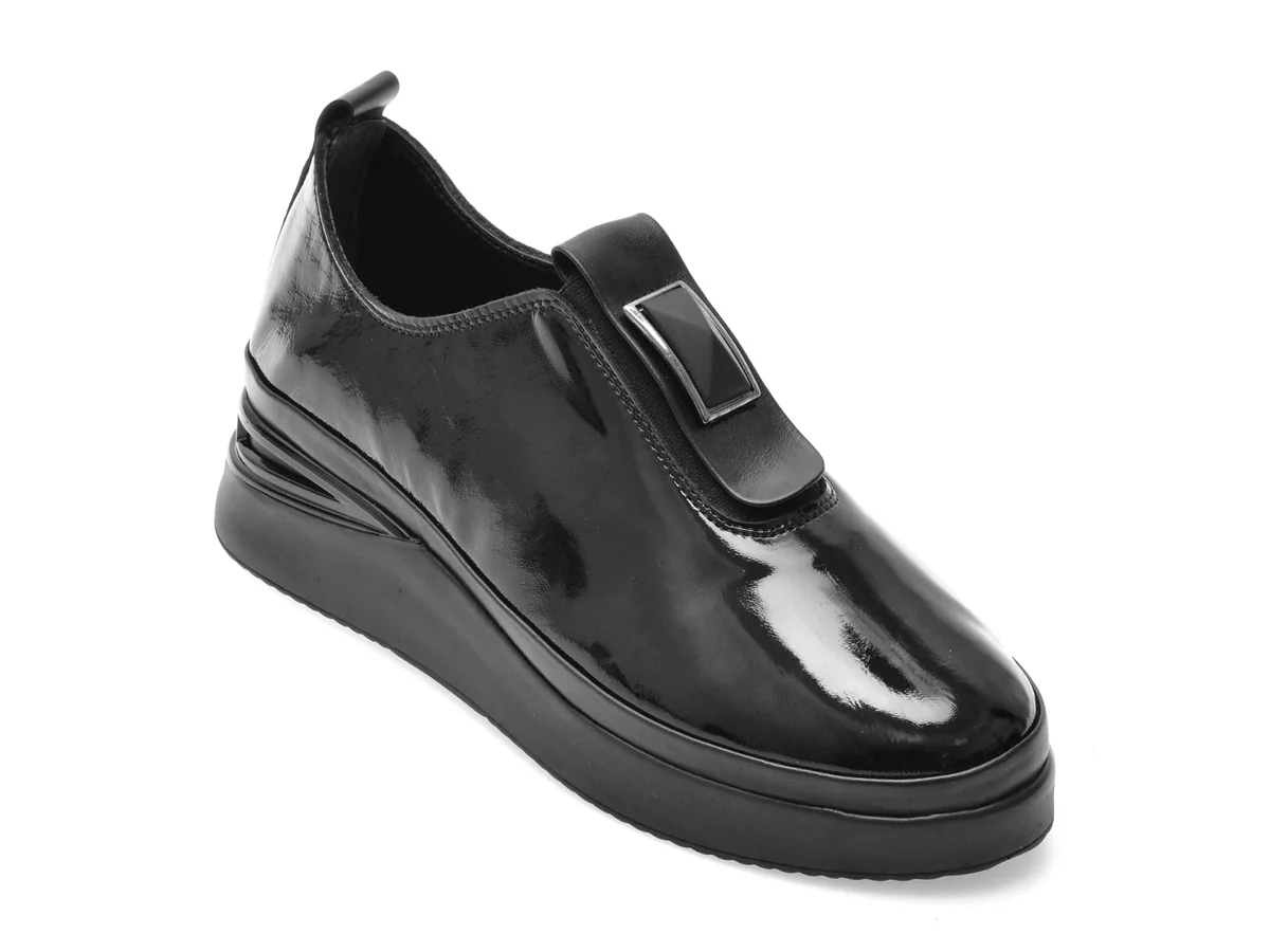 Pantofi Image Negri, 106936A, Din Piele Naturală Lăcuită