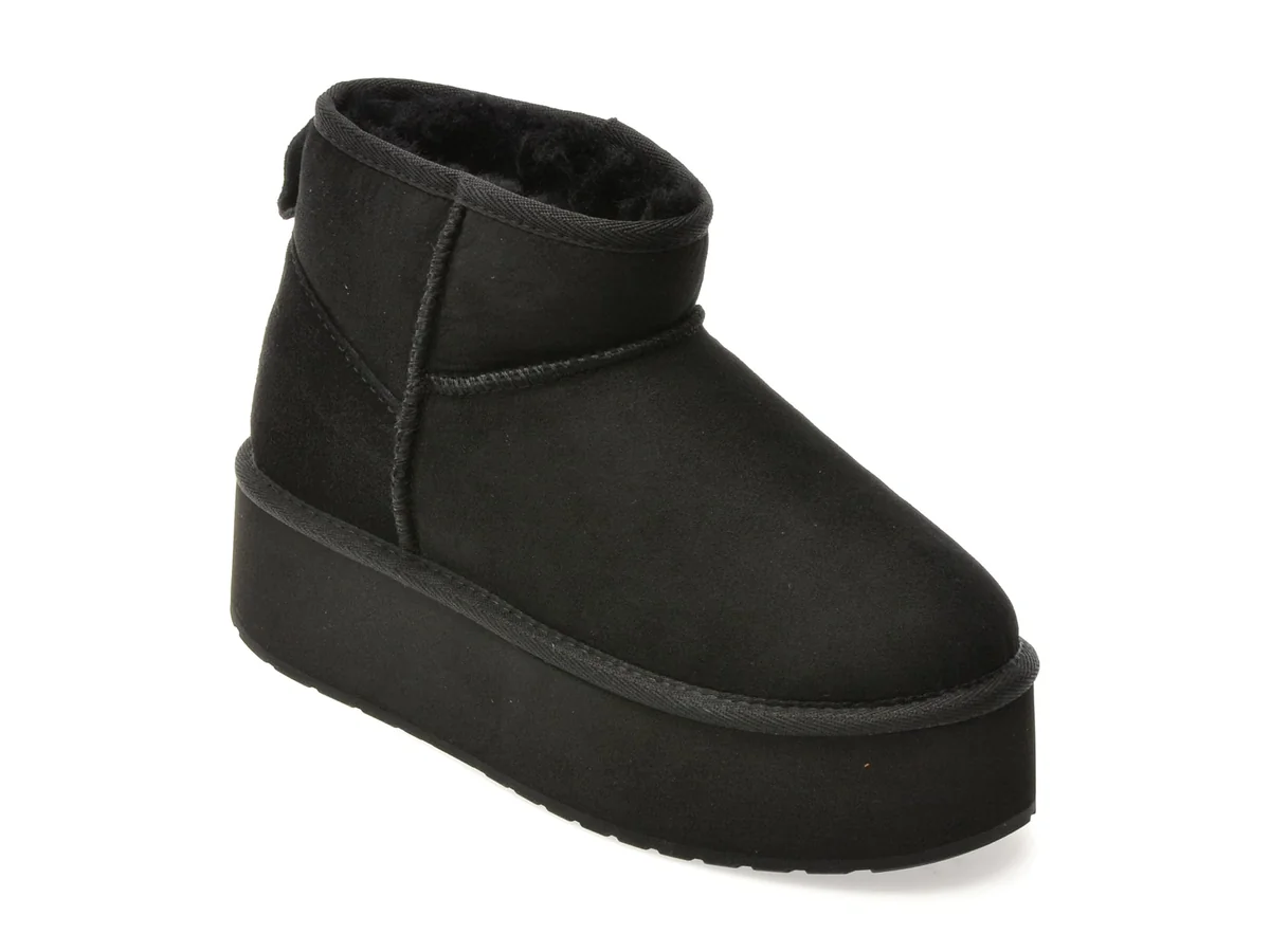 Ghete Emu Negre Stinger Micro Flatform Din Piele Intoarsa