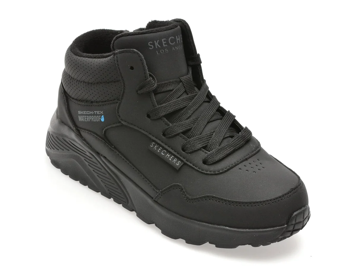 Ghete Skechers Negre, Uno Lite, Din Piele Ecologică